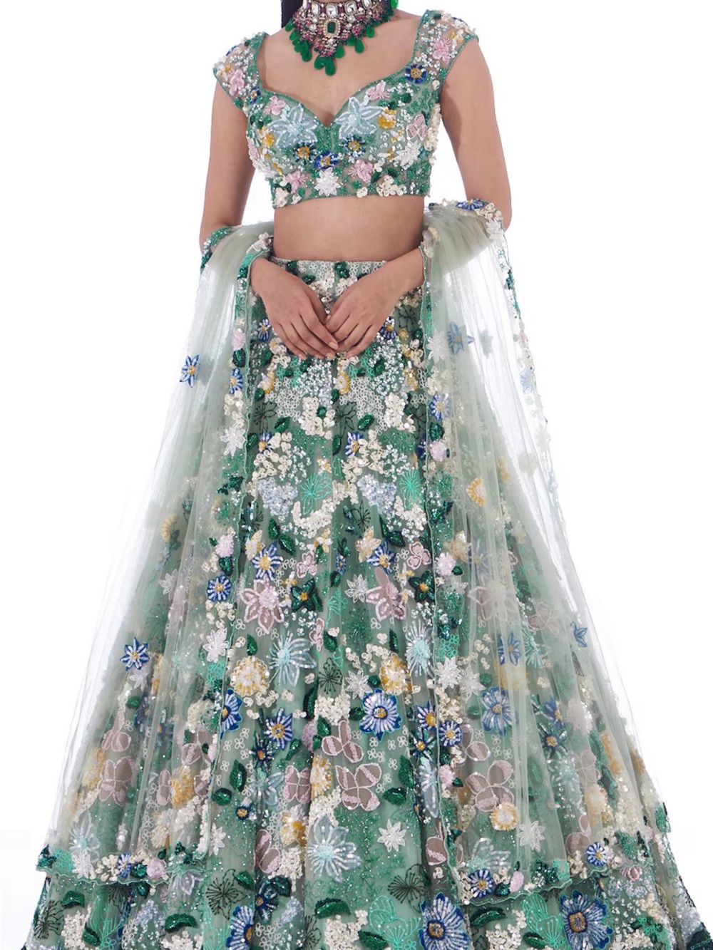 Embellished Green Floral Lehenga Set (BRAND NEW IN ORG PACKAGING)